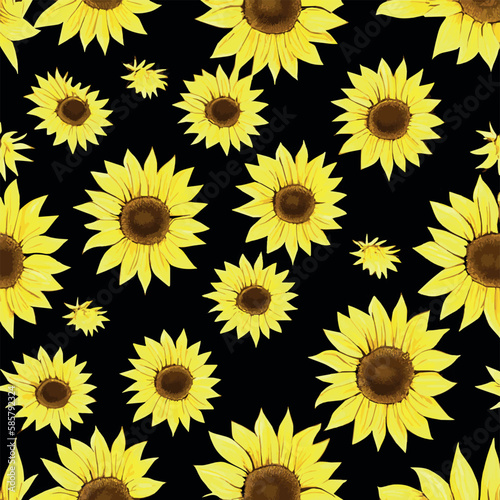 Summer landscape with blooming sunflower