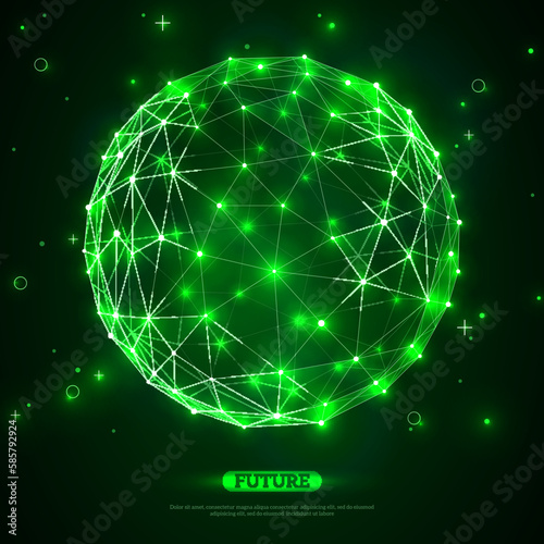 Abstract vector sphere. Futuristic technology wireframe mesh polygonal element. Connection Structure. Geometric Modern Technology Concept. Digital Data Visualization. Social Network Graphic Concept