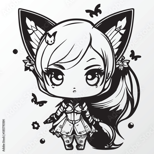 A line art sketch of a anime girl character