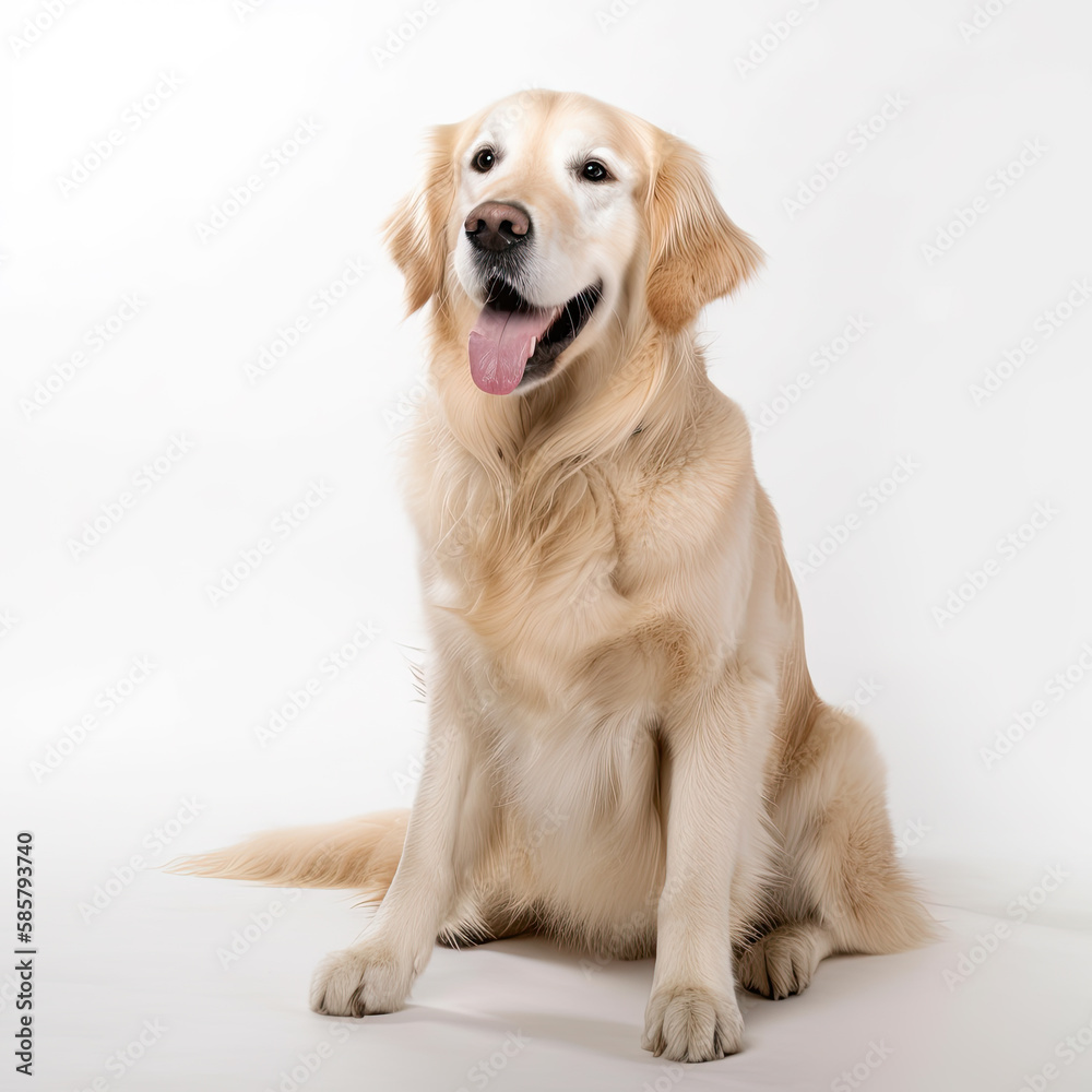 golden retriever puppy on white backgorund photography studio