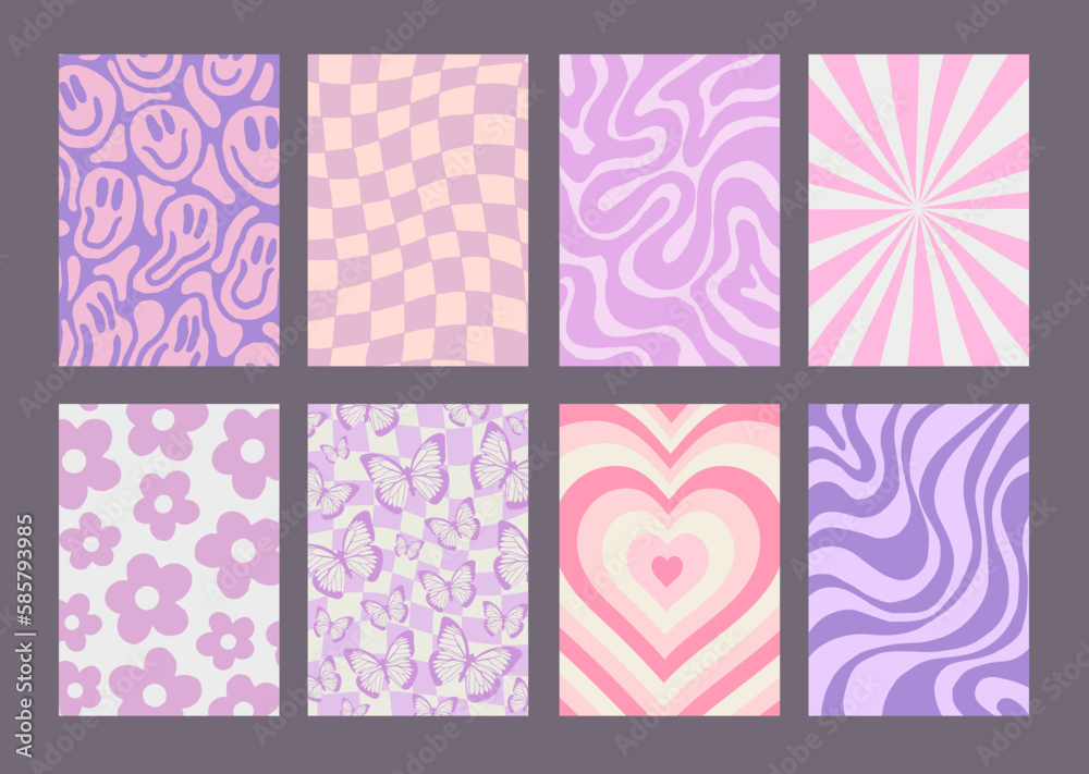Cool Groovy Pattern Posters Collection. Set of Y2K Hand Drawn Textures. Trendy Abstract Backgrounds. Psychedelic Funky Retro Backdrops. Cool Groovy Pattern Posters Collection. Set of Y2K Hand Drawn Textures. Trendy Abstract Backgrounds. Psychedelic Funky Retro Backdrops.