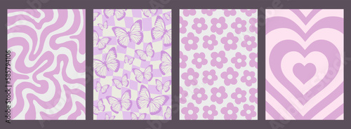 Cool Groovy Pattern Posters Collection. Set of Y2K Textures. Trendy Abstract Geometric 90s Backgrounds. Funky Retro Vintage Backdrops.