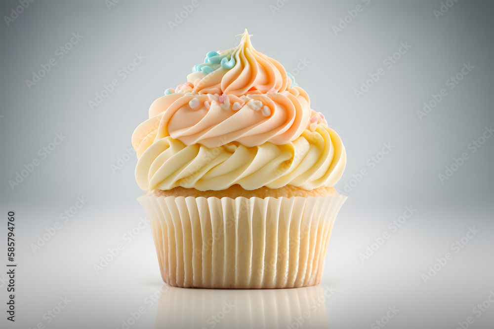 Cupcake with colorful sprinkles isolated on a white background. Generative AI technology. Cupcake with colorful sprinkles isolated on a white background. Generative AI technology.