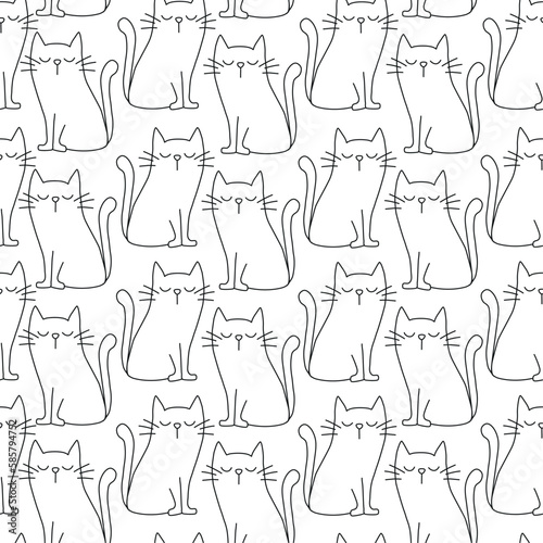 Cat seamless pattern coloring outline. Good for textile print, cover, wrapping and wallpaper and scarp book.