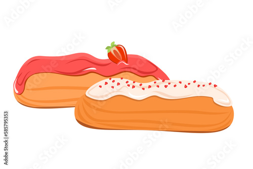 Vector illustration of eclairs with cream and strawberries
