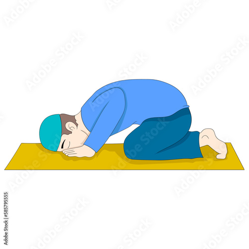 Islamic boy is worshiping God by prostrating