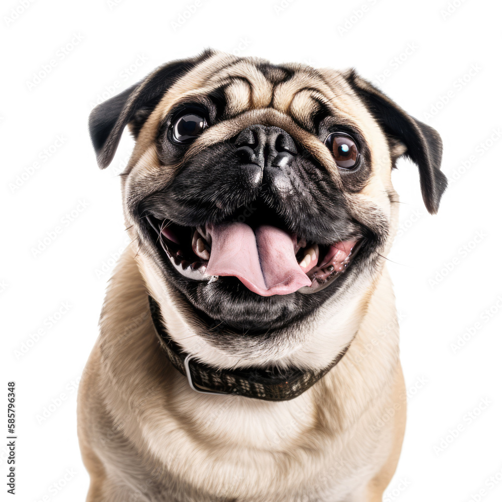 happy Pug smiling with Generative AI technology
