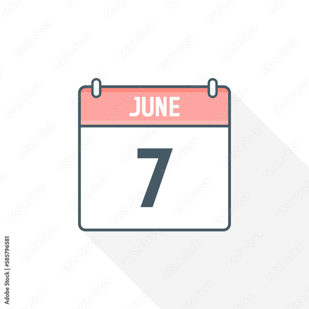 7th June calendar icon. June 7 calendar Date Month icon vector illustrator 7th June calendar icon. June 7 calendar Date Month icon vector illustrator