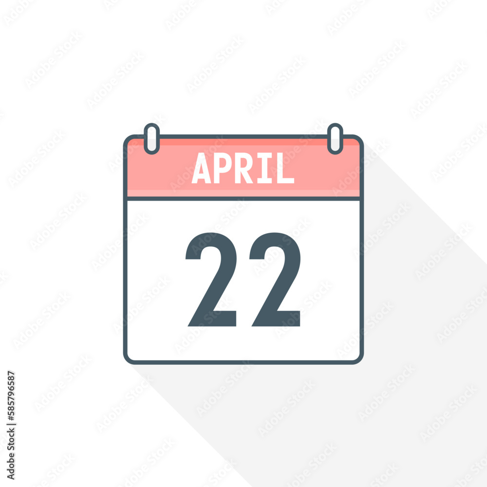 22nd April calendar icon. April 22 calendar Date Month icon vector illustrator 22nd April calendar icon. April 22 calendar Date Month icon vector illustrator