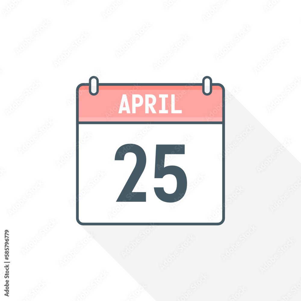 25th April calendar icon. April 25 calendar Date Month icon vector illustrator 25th April calendar icon. April 25 calendar Date Month icon vector illustrator