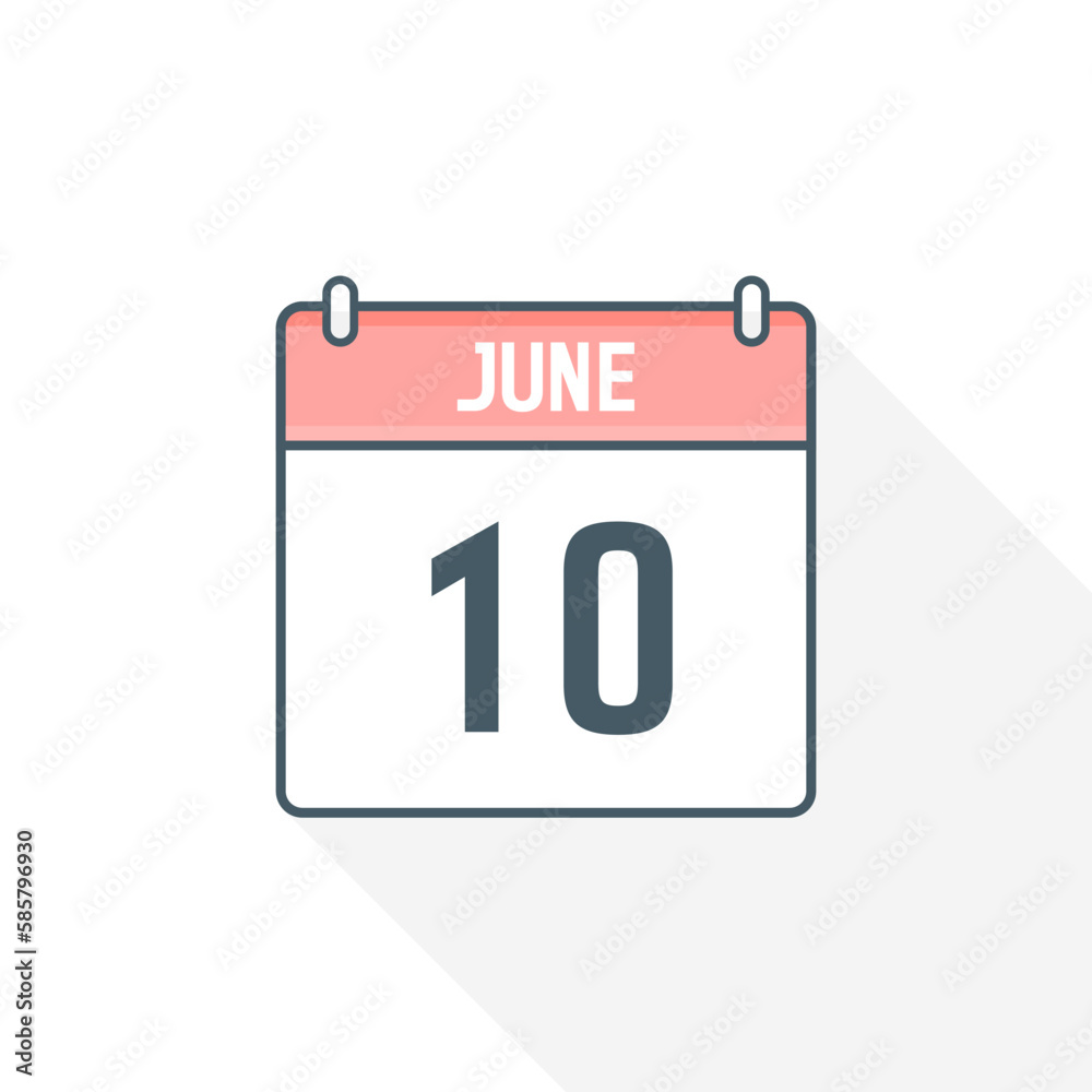 10th June calendar icon. June 10 calendar Date Month icon vector illustrator 10th June calendar icon. June 10 calendar Date Month icon vector illustrator