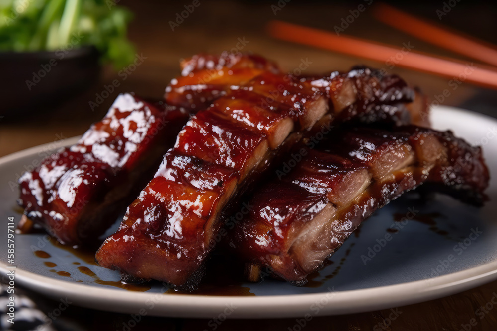 Chinese Pork Ribs (Char Siu) delicious meal by Ai generated.