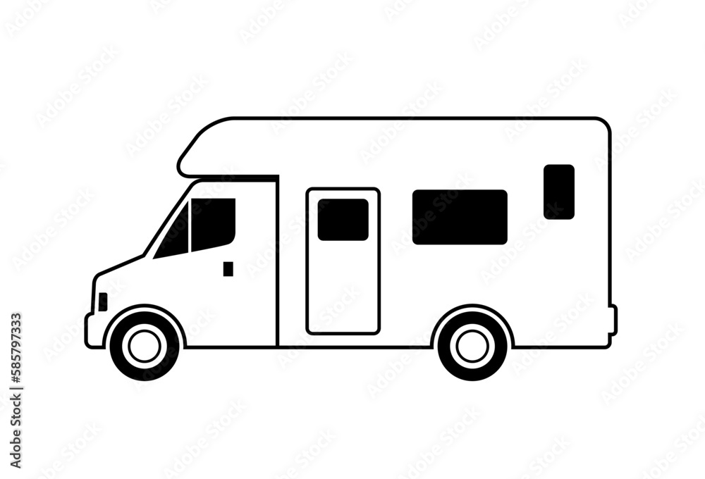 Camper van vector icon on white background