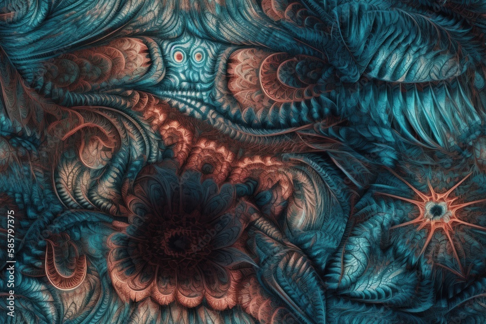 detailed blue and red pattern in close-up view. Generative AI
