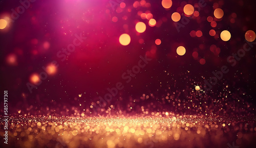 Abstract glittering purple background with gold lights, Generative AI