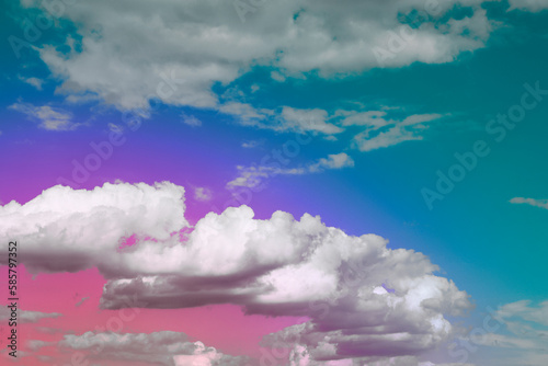 Magic sky with fluffy clouds toned in bright colors