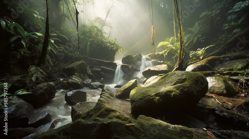 Waterfall in the jungle, Generative AI © AIExplosion