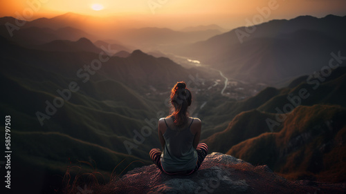 Woman meditating in yoga pose, Generative AI