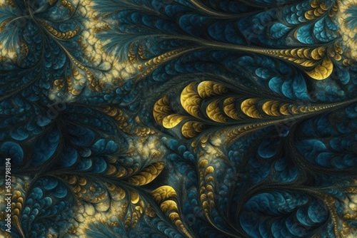 blue and gold leaves in a digital art style. Generative AI