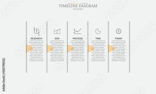 business info graphic template. 5 steps of modern line chart. with blunt arrows, presentation vector cinematographic