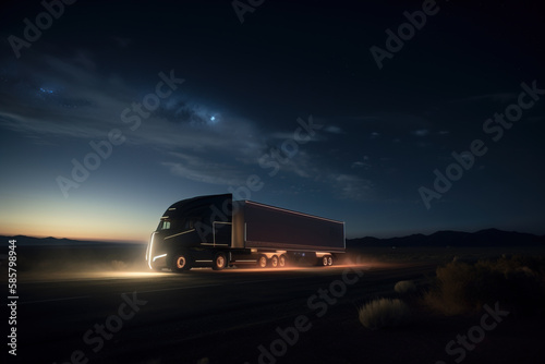 Futuristic truck at dusk, Generative AI illustration