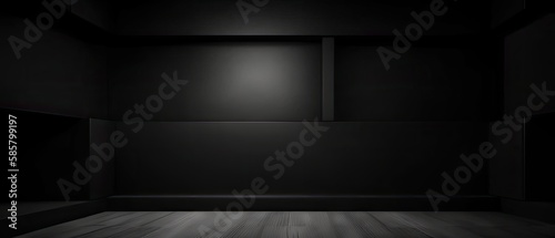 black 3d render podium spotlight black neon light glowing background, digital ai art 