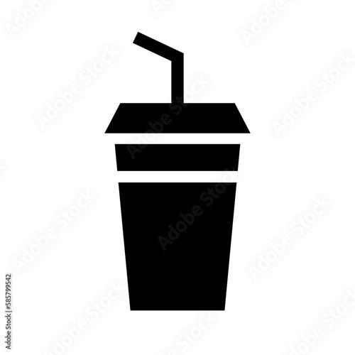 Cafe drink silhouette icon with straw. Vector.