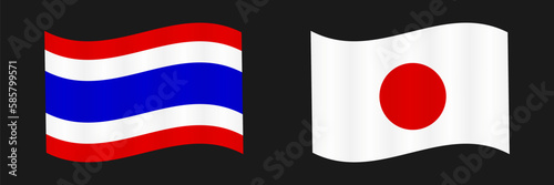 Free Download Fluttering Thai and Japanese flags icon set. Friendship between Japan and Thailand. Vector. - GFXLoad