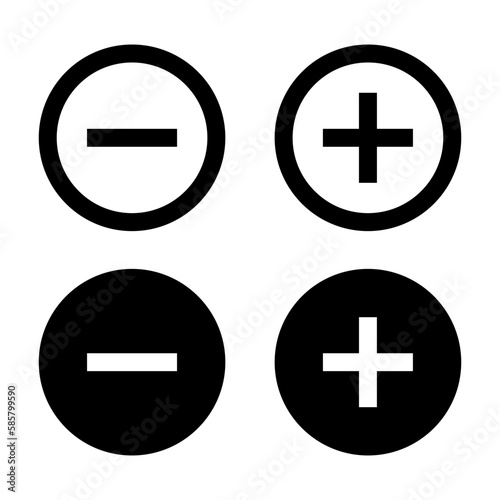 Simple round minus and plus icon set. Vector.