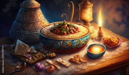 Halal food is not only delicious cuisine, but also an important part of Islamic traditions that reflect the values of community, compassion, and respect for nature. Generated by AI.