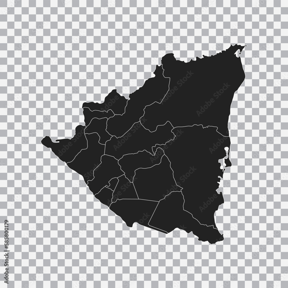 Political map of the Nicaragua isolated on transparent background. Vector.
