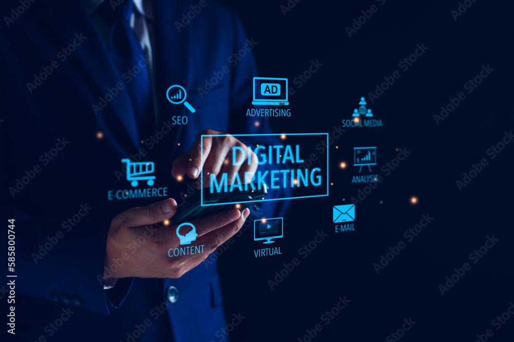 Digital marketing internet advertising and sales increase business technology concept. Businessman access online marketing, business, E commerce, Business online, global marketing online network. Digital marketing internet advertising and sales increase business technology concept. Businessman access online marketing, business, E commerce, Business online, global marketing online network.