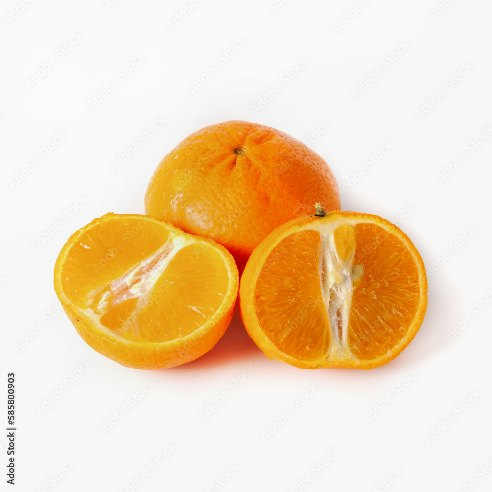 Fresh tangerine or orange with slices on a white background. Isolated Fresh tangerine or orange with slices on a white background. Isolated