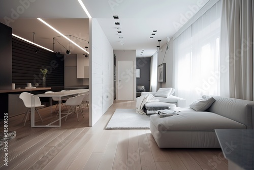modern interior design concepts. Hotel suite living room. Modern bright interiors. Generative Ai. © Kowit