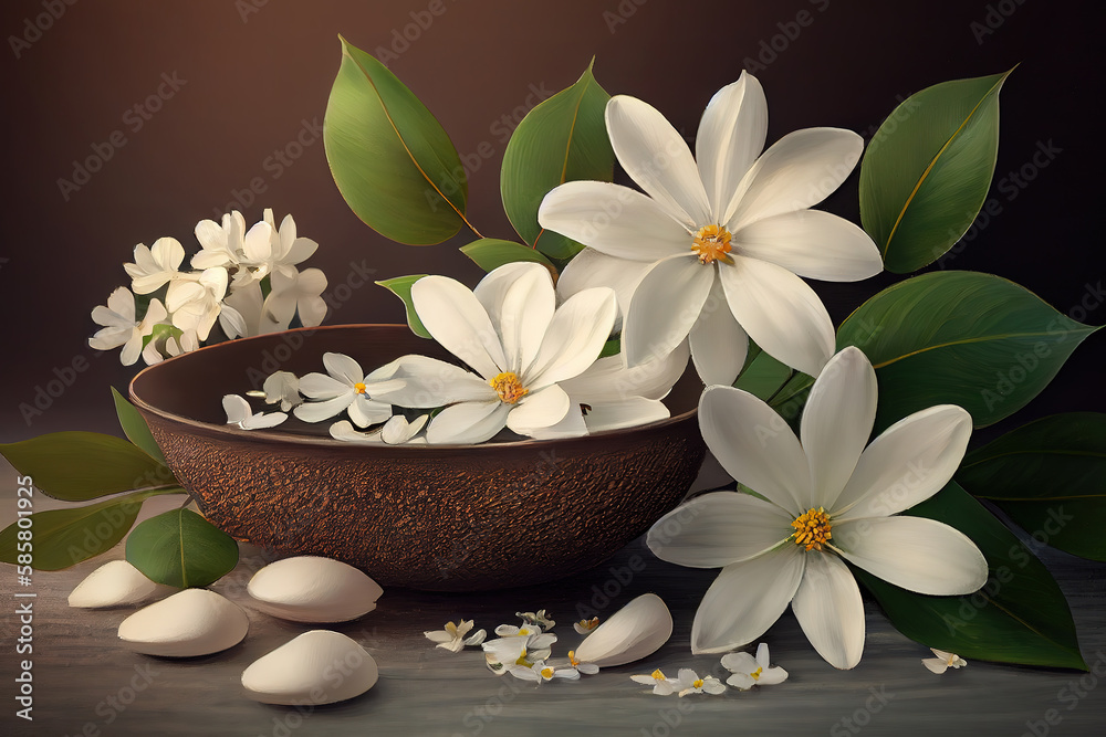 Fototapeta premium Elements for a relaxing massage in a spa. Generative Ai