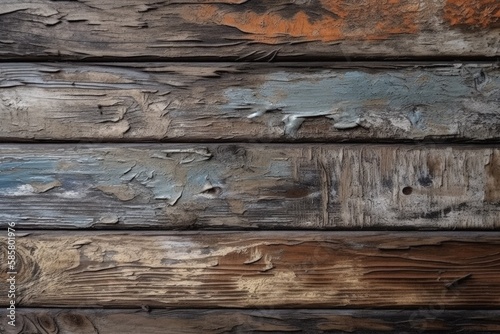 close up of a weathered wooden wall with chipping paint. Generative AI