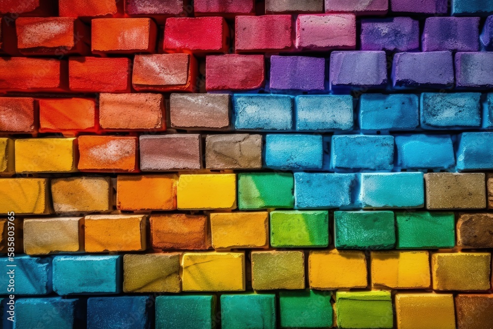 vibrant and colorful brick wall with various hues and shades. Generative AI vibrant and colorful brick wall with various hues and shades. Generative AI