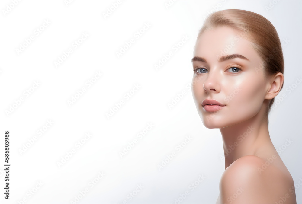 Fototapeta premium beautiful blonde woman with white background copy space, made with generative ai