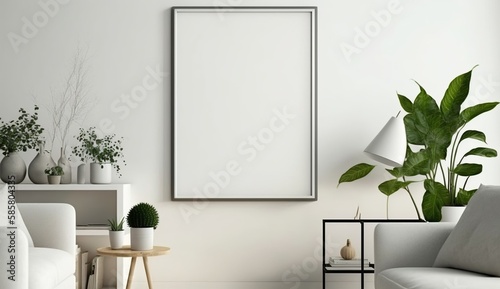 White blank poster mockup in living, scandinavian style, Generative ai © rajesh