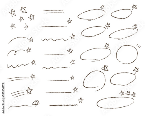 Hand drawn crayon textured brush strokes underlines and star marks
