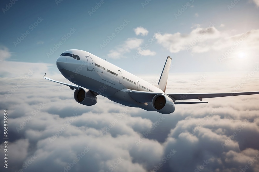 Airplane Transportation: Flying Above the Clouds. High in the Sky