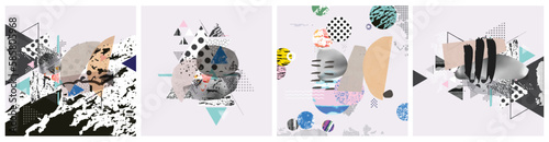Different textures and shapes artistic vector illustration collage. Colorful abstract design, creative background for banner, brochure, card, invitation, flyer, placard, poster, report artwork	