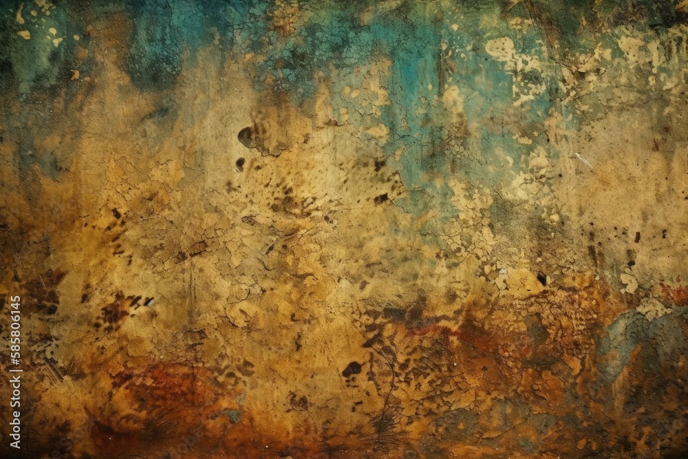 weathered and colorful wall with peeling paint and rust. Generative AI