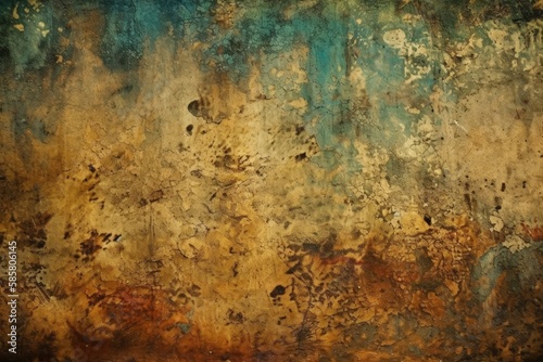 weathered and colorful wall with peeling paint and rust. Generative AI