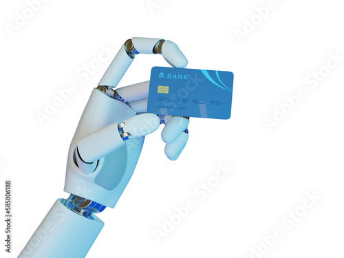 Robotic hand with credit card isolated on white background. 3d illustration.