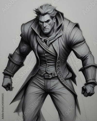 Ai Digital Illustration Strong Powerful Character Charcoal 