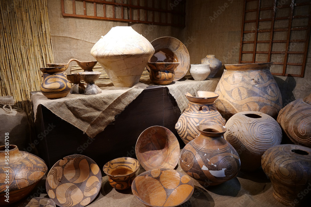 Real ancient pottery glued together from separate fragments Real ancient pottery glued together from separate fragments