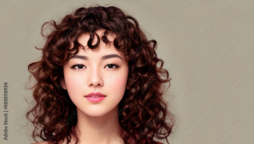 Elegant Asian Portrait on Light Brown Background AI-Generated Elegant Asian Portrait on Light Brown Background AI-Generated
