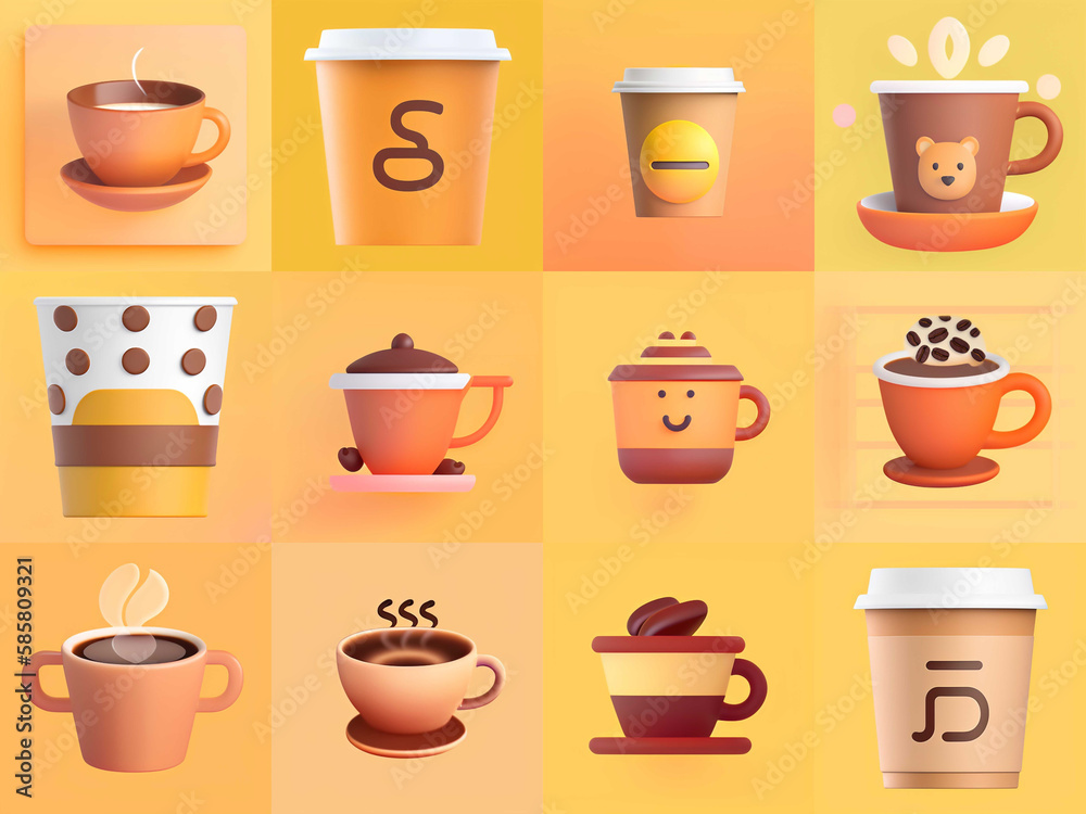 3D Coffee Tea Icon Set 3D Coffee Tea Icon Set