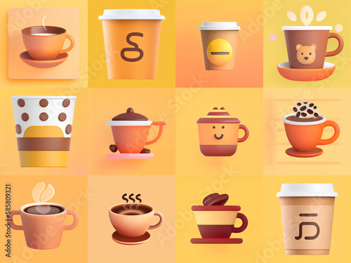 3D Coffee Tea Icon Set